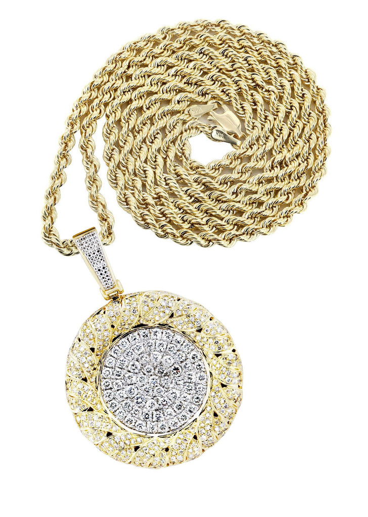14K Yellow Gold Round Pendant & Rope Chain | 2.1 Carats diamond combo FrostNYC 