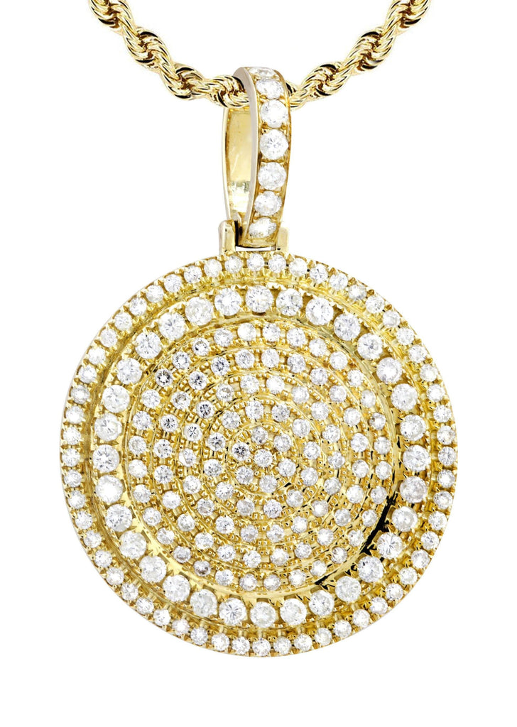 10K Yellow Gold Round Pendant & Rope Chain | 4.42 Carats diamond combo FrostNYC 