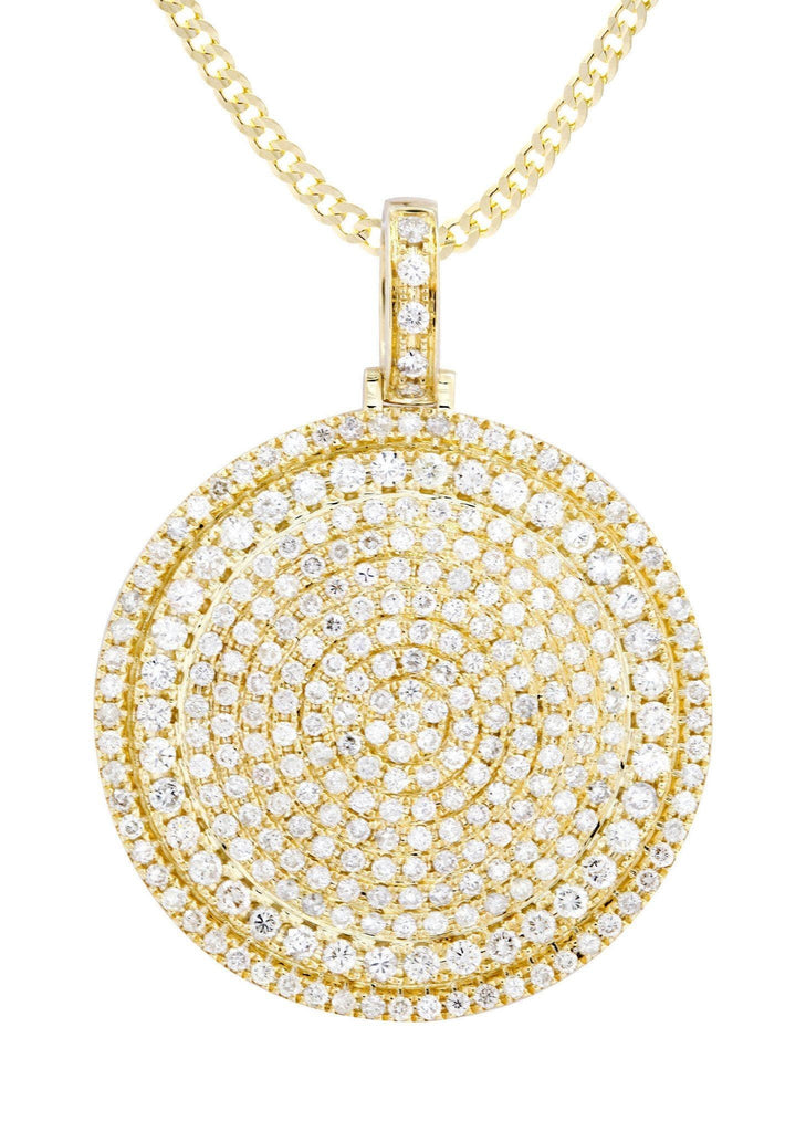10K Yellow Gold Circle Diamond Pendant & Cuban Chain | 6 Carats Diamond Combo FROST NYC 