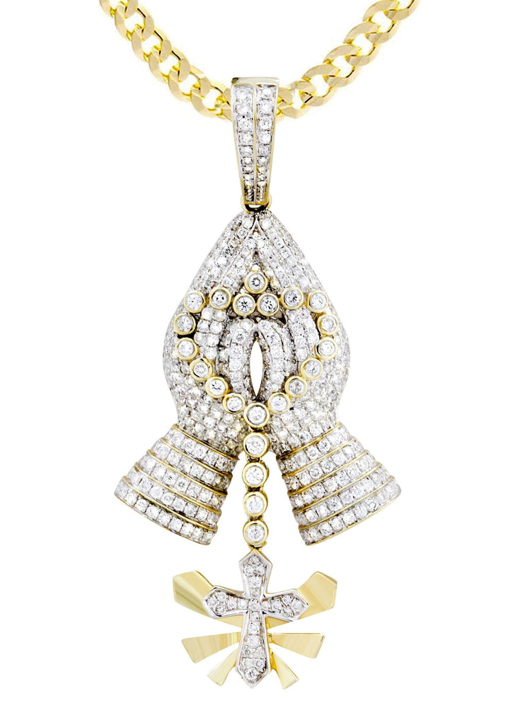 14K Yellow Gold Praying Hands Pendant & Cuban Chain | 3.01 Carats diamond combo FrostNYC 