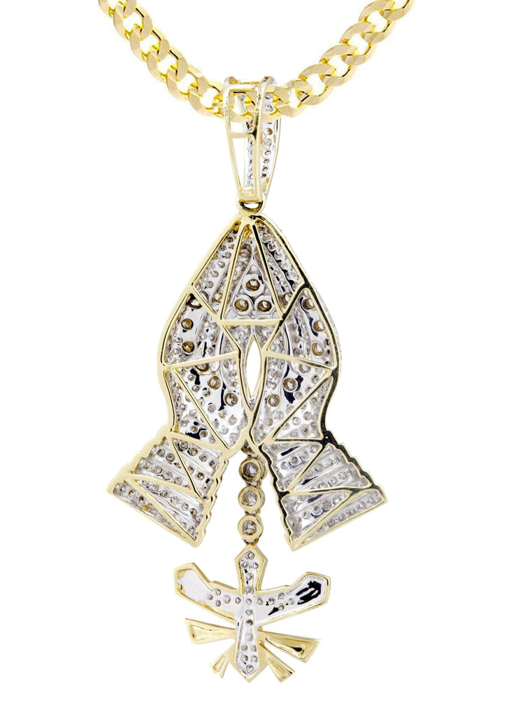 14K Yellow Gold Praying Hands Pendant & Cuban Chain | 3.01 Carats diamond combo FrostNYC 