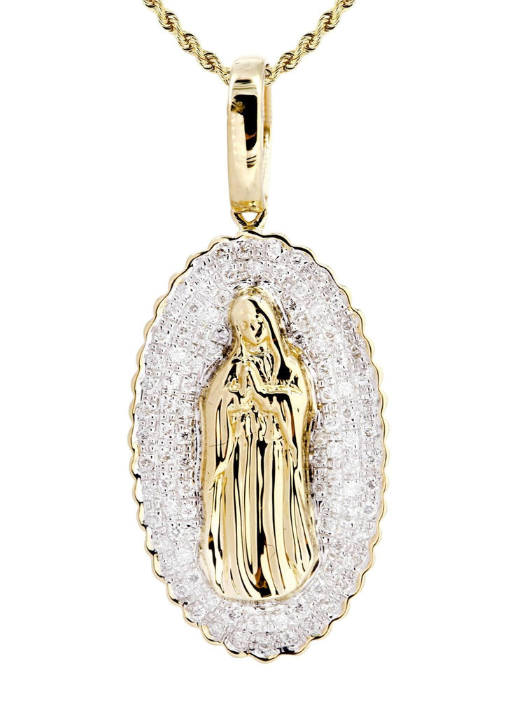 10K Yellow Gold St. Mary Diamond Pendant & Rope Chain | 0.39 Carats Diamond Combo FROST NYC 