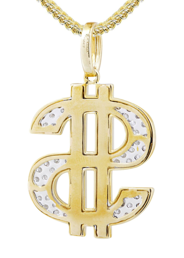 10K Yellow Gold Money Sign Pendant & Franco Chain | 0.59 Carats diamond combo FrostNYC 