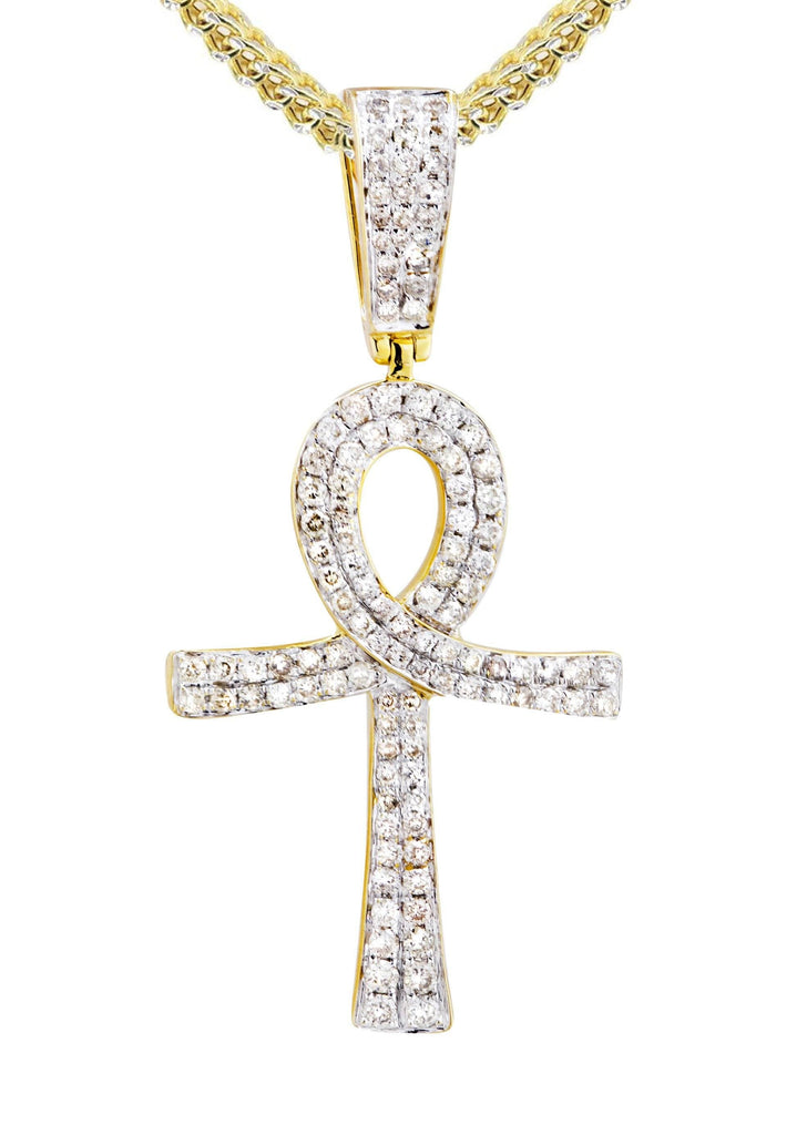 10K Yellow Gold Ankh Pendant & Franco Chain | 0.93 Carats diamond combo FrostNYC 