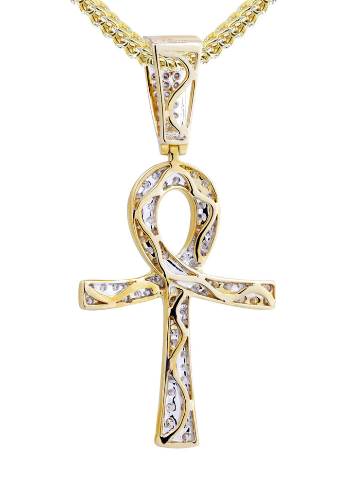 10K Yellow Gold Ankh Pendant & Franco Chain | 0.93 Carats diamond combo FrostNYC 