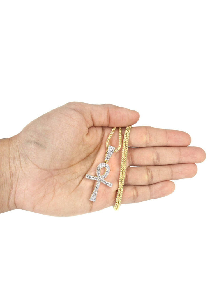 10K Yellow Gold Ankh Pendant & Franco Chain | 0.93 Carats diamond combo FrostNYC 