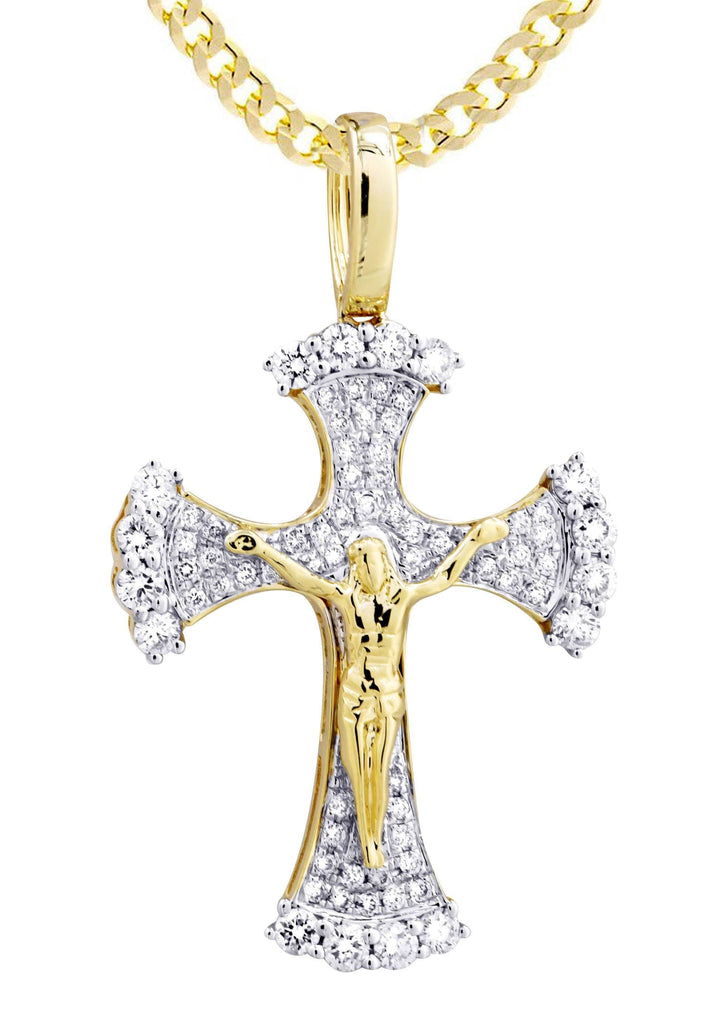 10K Yellow Gold Cross Pendant & Cuban Chain | 1.05 Carats diamond combo FrostNYC 