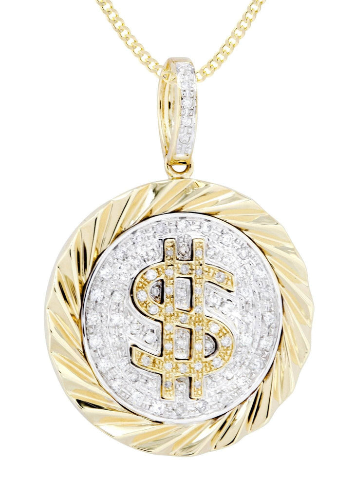 14K Yellow Gold Money Sign Diamond Pendant & Cuban Chain | 0.5 Carats Diamond Combo FROST NYC 