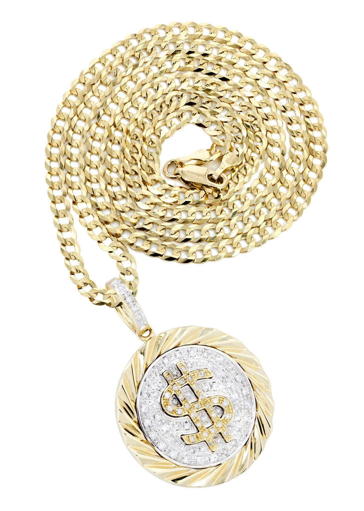 14K Yellow Gold Money Sign Diamond Pendant & Cuban Chain | 0.5 Carats Diamond Combo FROST NYC 