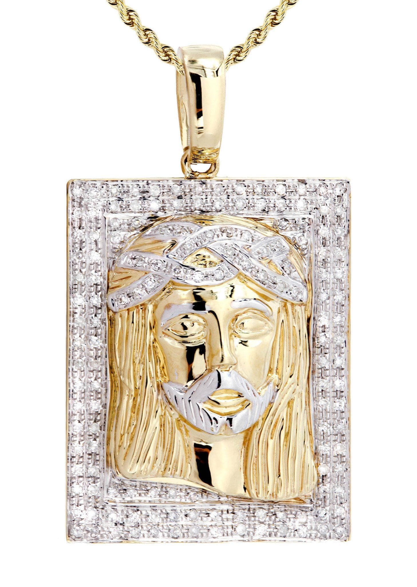 10K Yellow Gold Jesus Head Diamond Necklace | 0.48 Carats