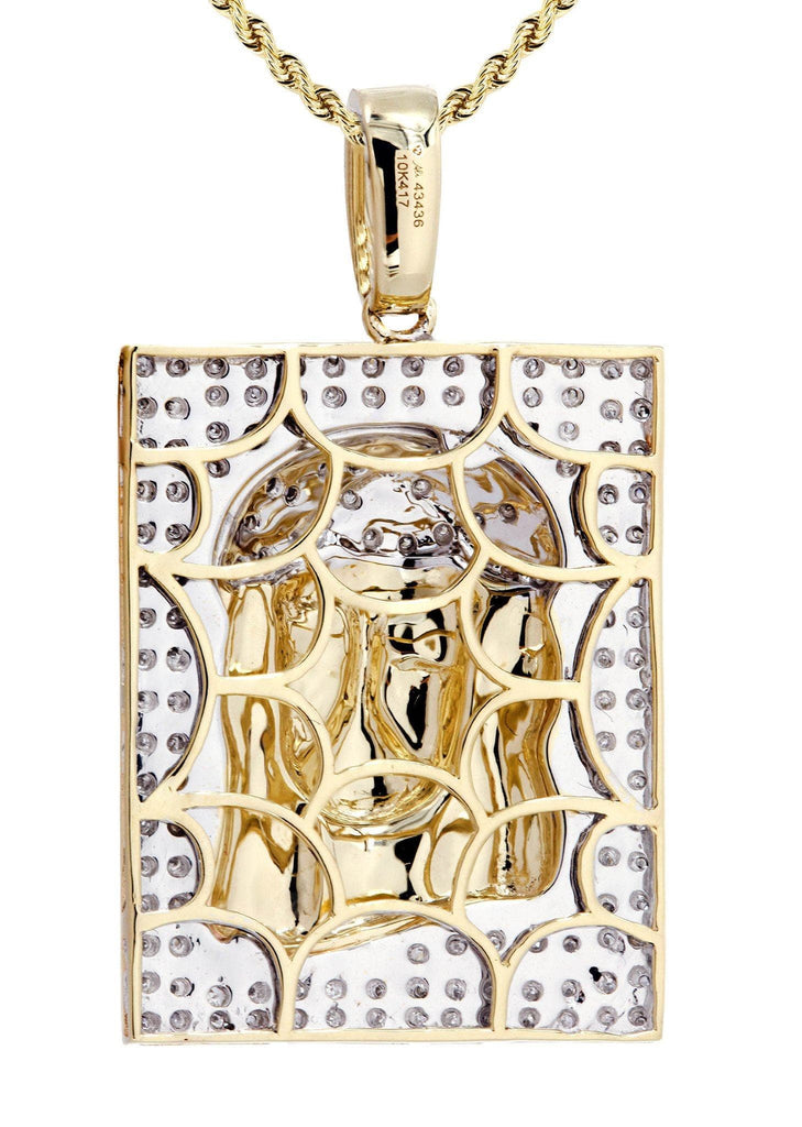 10K Yellow Gold Jesus Head Diamond Pendant & Rope Chain | 0.48 Carats Diamond Combo FROST NYC 