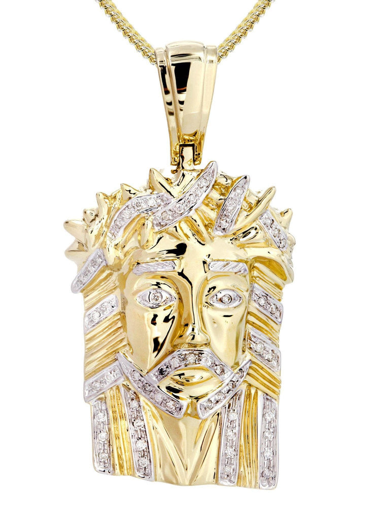 10K Yellow Gold Jesus Head Diamond Pendant & Franco Chain | 0.28 Carats Diamond Combo FROST NYC 