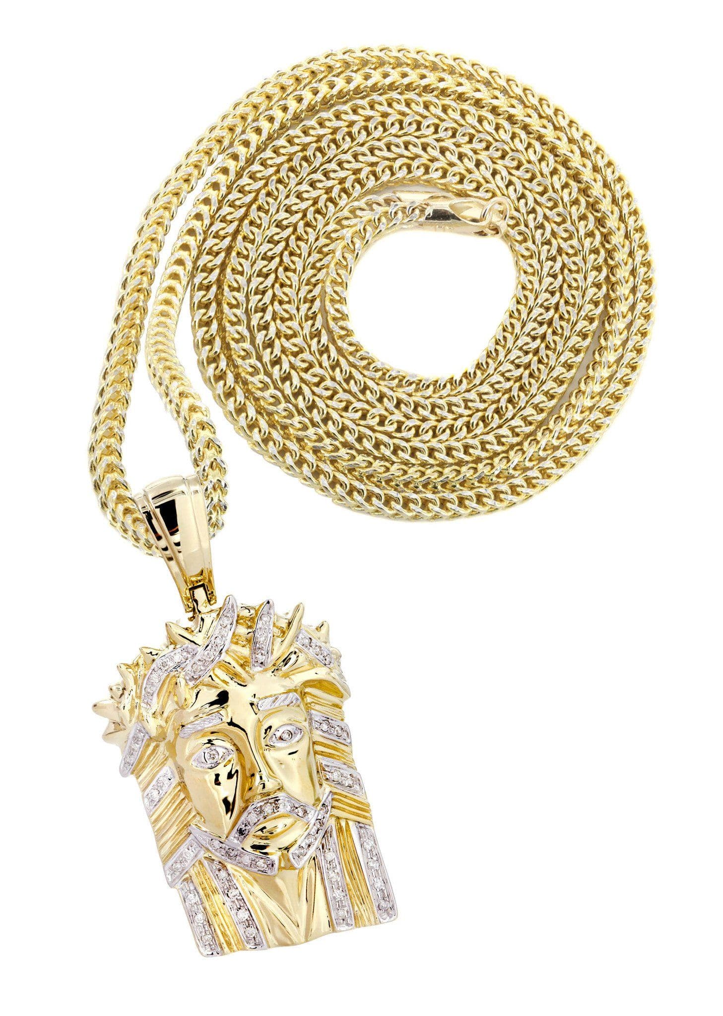 10K Yellow Gold Jesus Head Diamond Necklace | 0.28 Carats