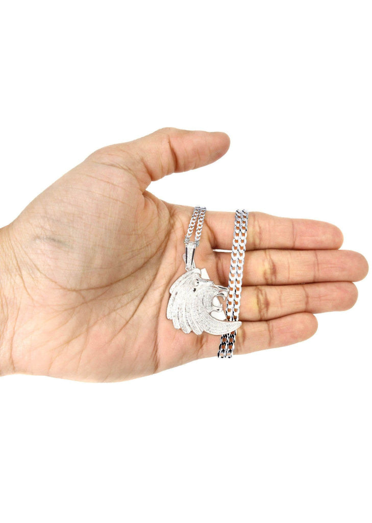 10K White Gold Lion Head Diamond Pendant & Cuban Chain | 0.79 Carats Diamond Combo FROST NYC 