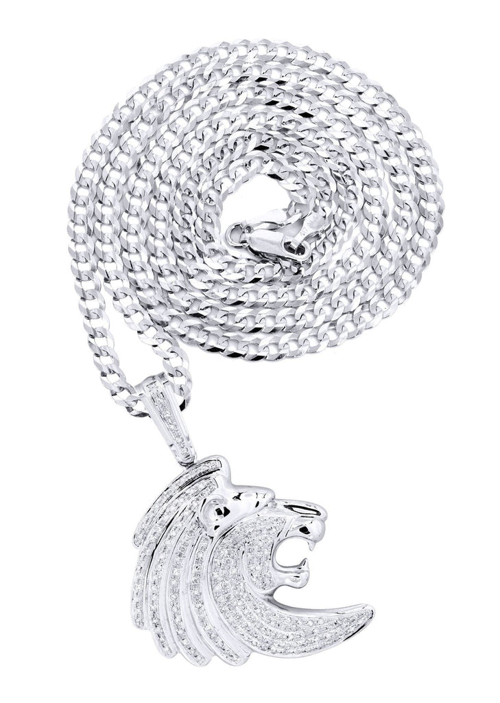 10K White Gold Lion Head Diamond Pendant & Cuban Chain | 0.79 Carats Diamond Combo FROST NYC 