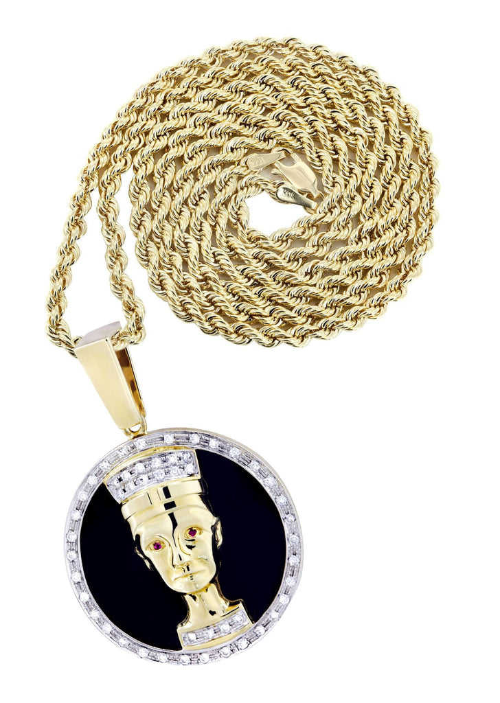 14K Yellow Gold Pharaoh Pendant & Rope Chain | 0.42 Carats diamond combo FrostNYC 