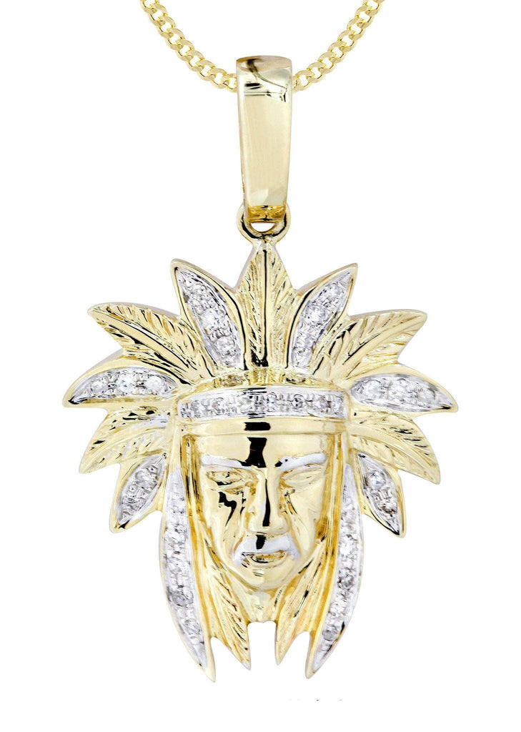 10K Yellow Gold Chief Head Diamond Pendant & Cuban Chain | 0.23 Carats Diamond Combo FROST NYC 