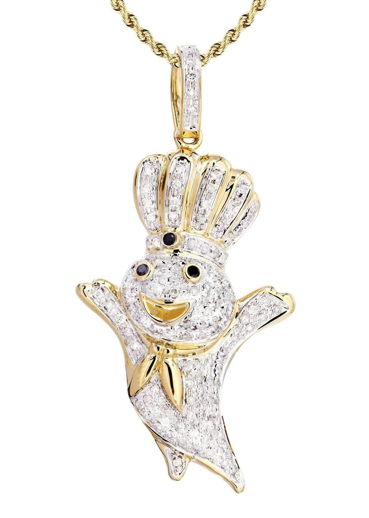 14K Yellow Gold Pillsbury Boy Diamond Pendant & Rope Chain | 0.79 Carats Diamond Combo FROST NYC 