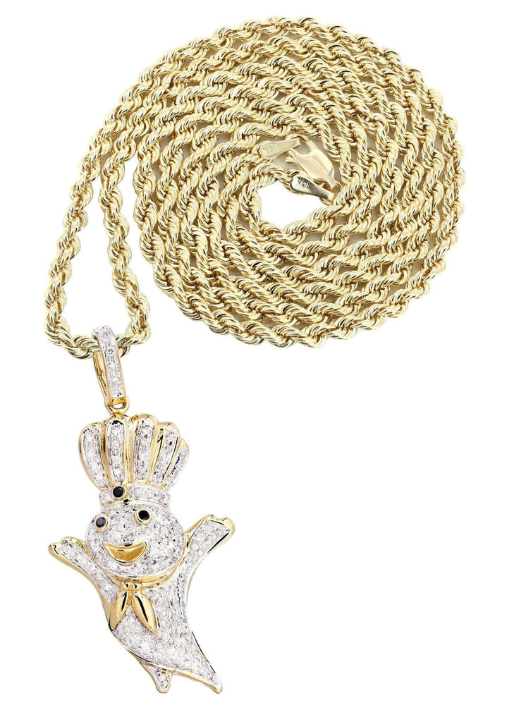 14K Yellow Gold Pillsbury Boy Diamond Pendant & Rope Chain | 0.79 Carats Diamond Combo FROST NYC 
