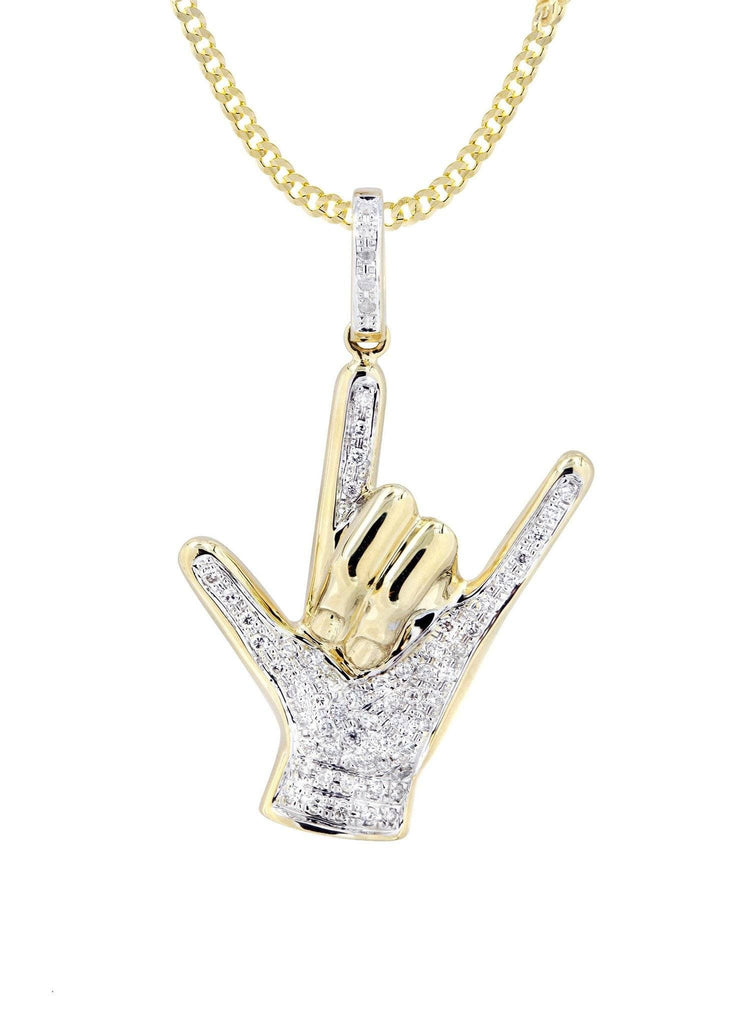 14K Yellow Gold Hand Diamond Pendant & Cuban Chain | 0.36 Carats Diamond Combo FROST NYC 