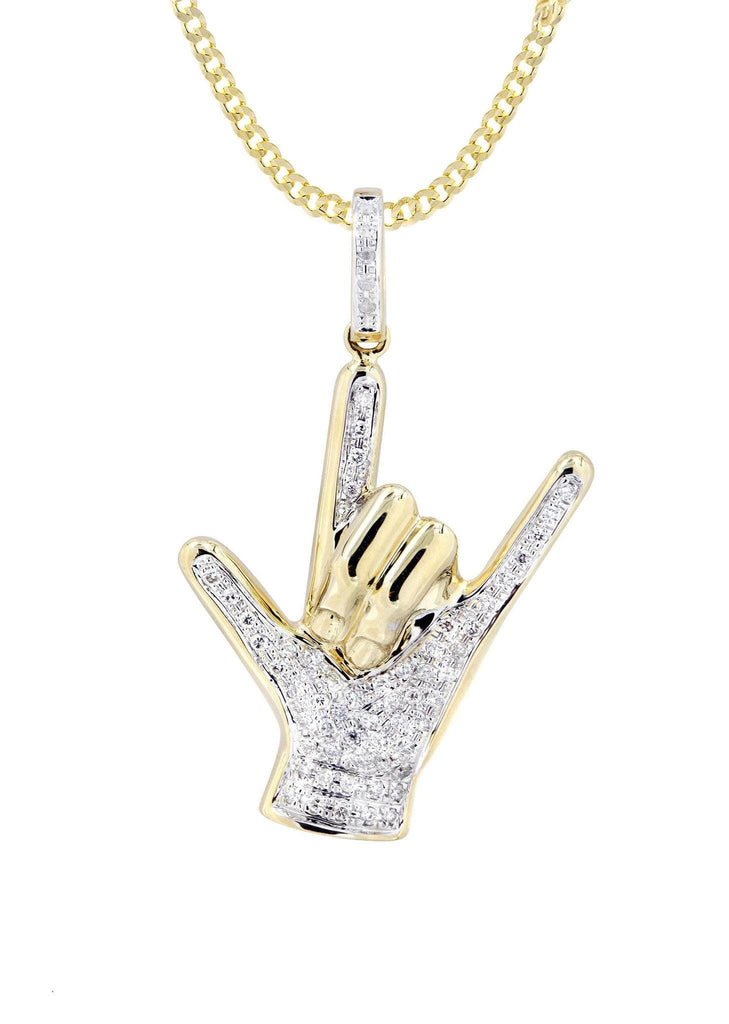 14K Yellow Gold Hand Diamond Pendant & Cuban Chain | 0.36 Carats Diamond Combo FROST NYC 