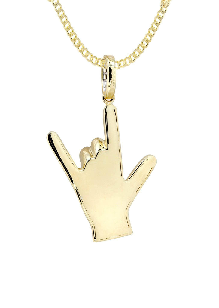 14K Yellow Gold Hand Diamond Pendant & Cuban Chain | 0.36 Carats Diamond Combo FROST NYC 