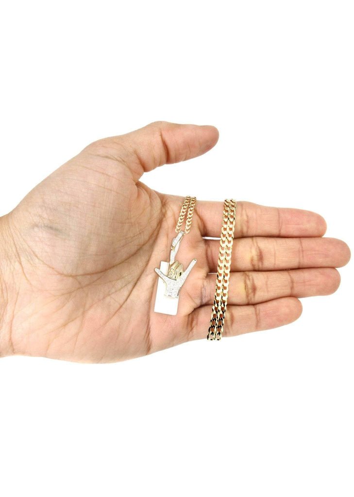 14K Yellow Gold Hand Diamond Pendant & Cuban Chain | 0.36 Carats Diamond Combo FROST NYC 