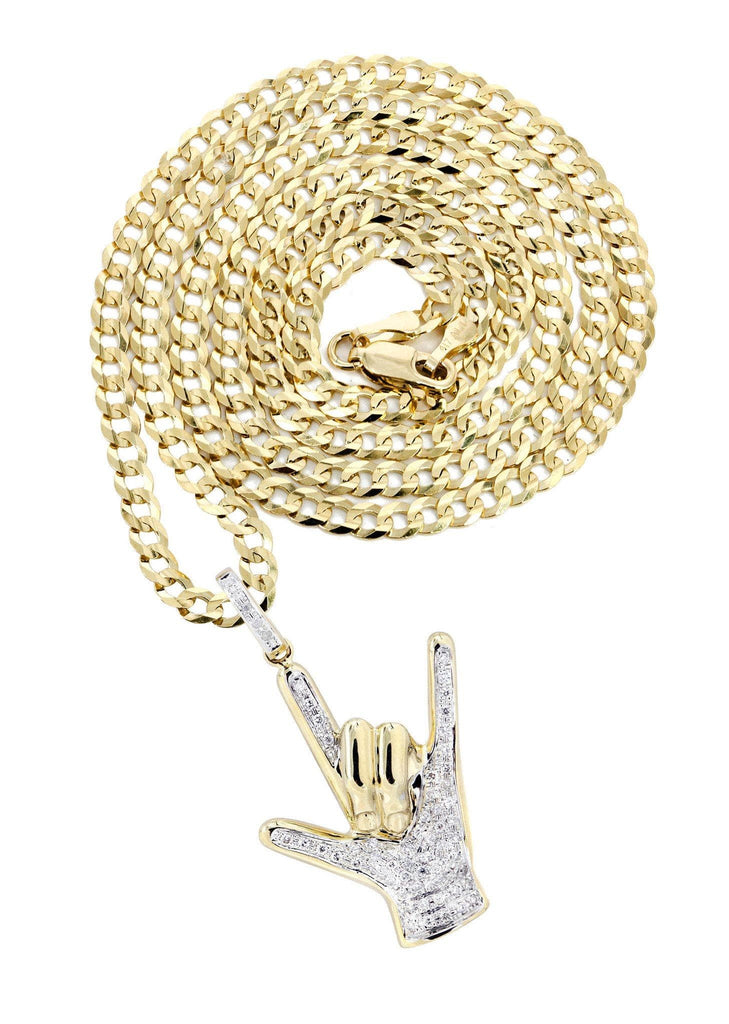 14K Yellow Gold Hand Diamond Pendant & Cuban Chain | 0.36 Carats Diamond Combo FROST NYC 