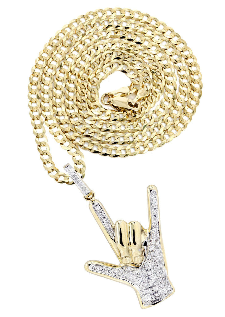 14K Yellow Gold Hand Diamond Pendant & Cuban Chain | 0.46 Carats Diamond Combo FROST NYC 