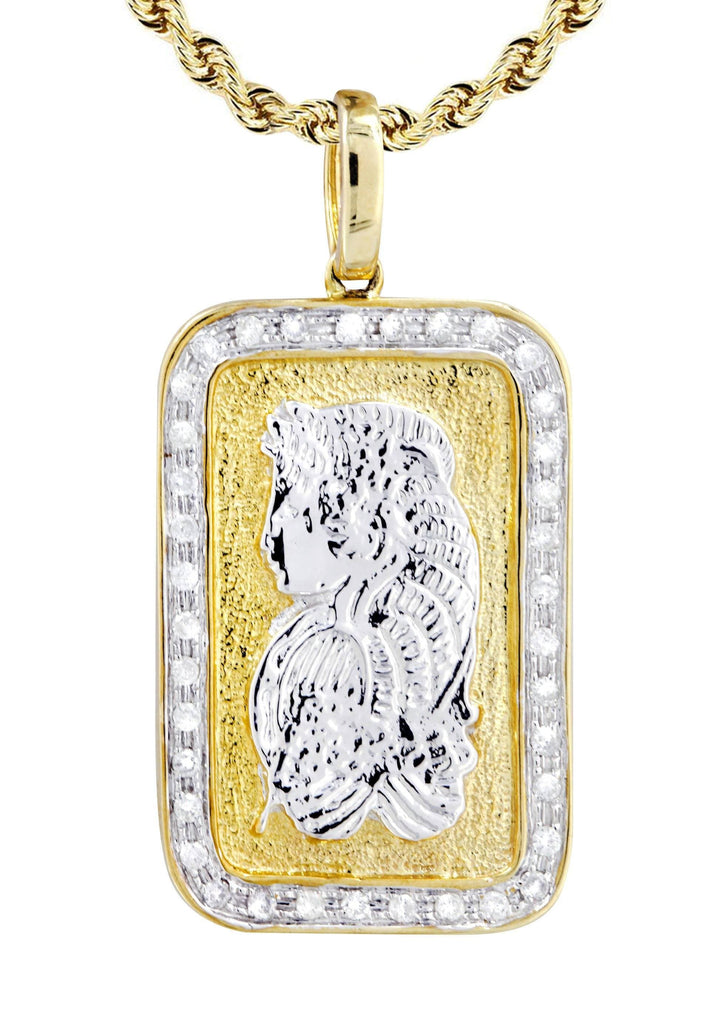 10K Yellow Gold Bar Pendant & Rope Chain | 0.59 Carats diamond combo FrostNYC 