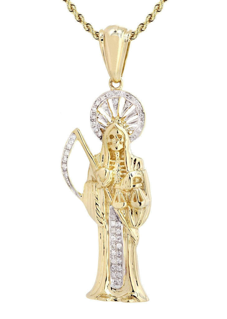 10K Yellow Gold St. Death Diamond Pendant & Rope Chain | 0.17 Carats Diamond Combo FROST NYC 