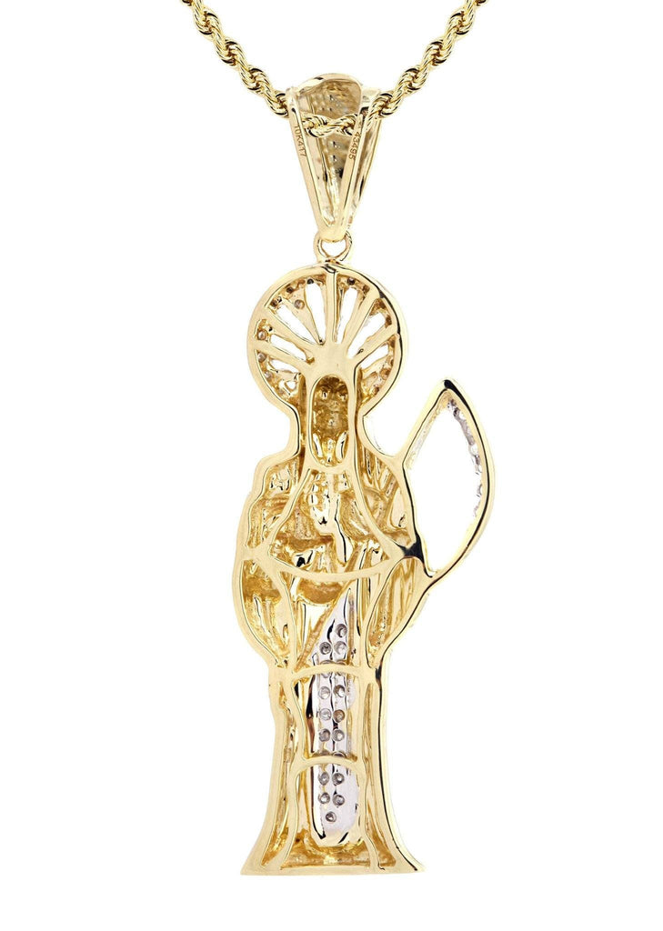 10K Yellow Gold St. Death Diamond Pendant & Rope Chain | 0.17 Carats Diamond Combo FROST NYC 