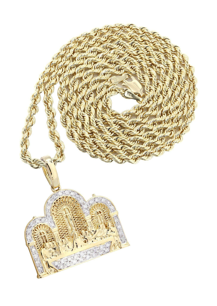 10K Yellow Gold Last Supper Diamond Pendant & Rope Chain | 0.36 Carats Diamond Combo FROST NYC 