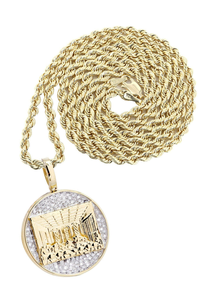 10K Yellow Gold Last Supper Diamond Pendant & Rope Chain | 0.32 Carats Diamond Combo FROST NYC 
