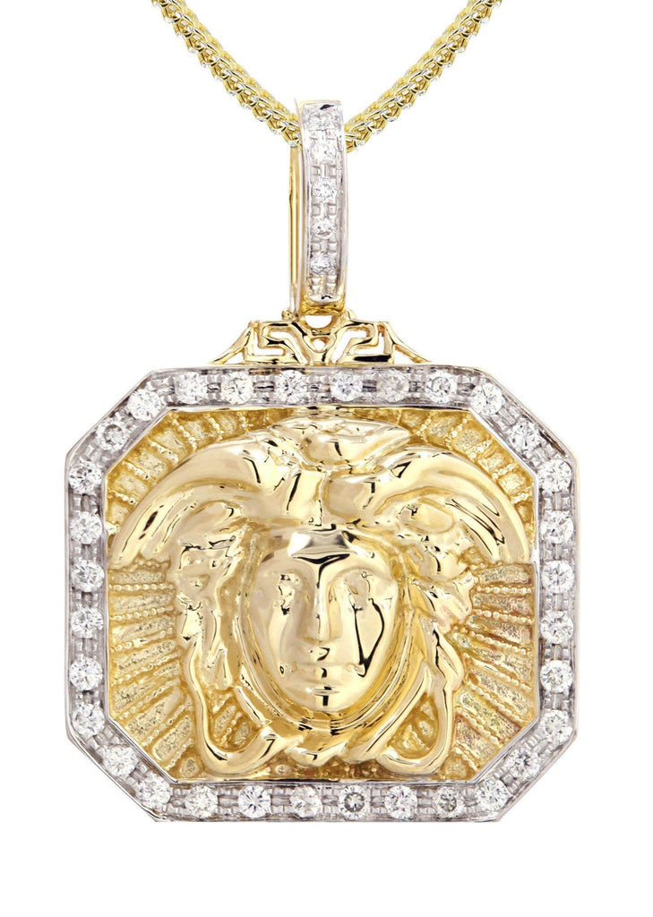 14K Yellow Gold Medusa Diamond Pendant & Franco Chain | 0.48 Carats Diamond Combo FROST NYC 