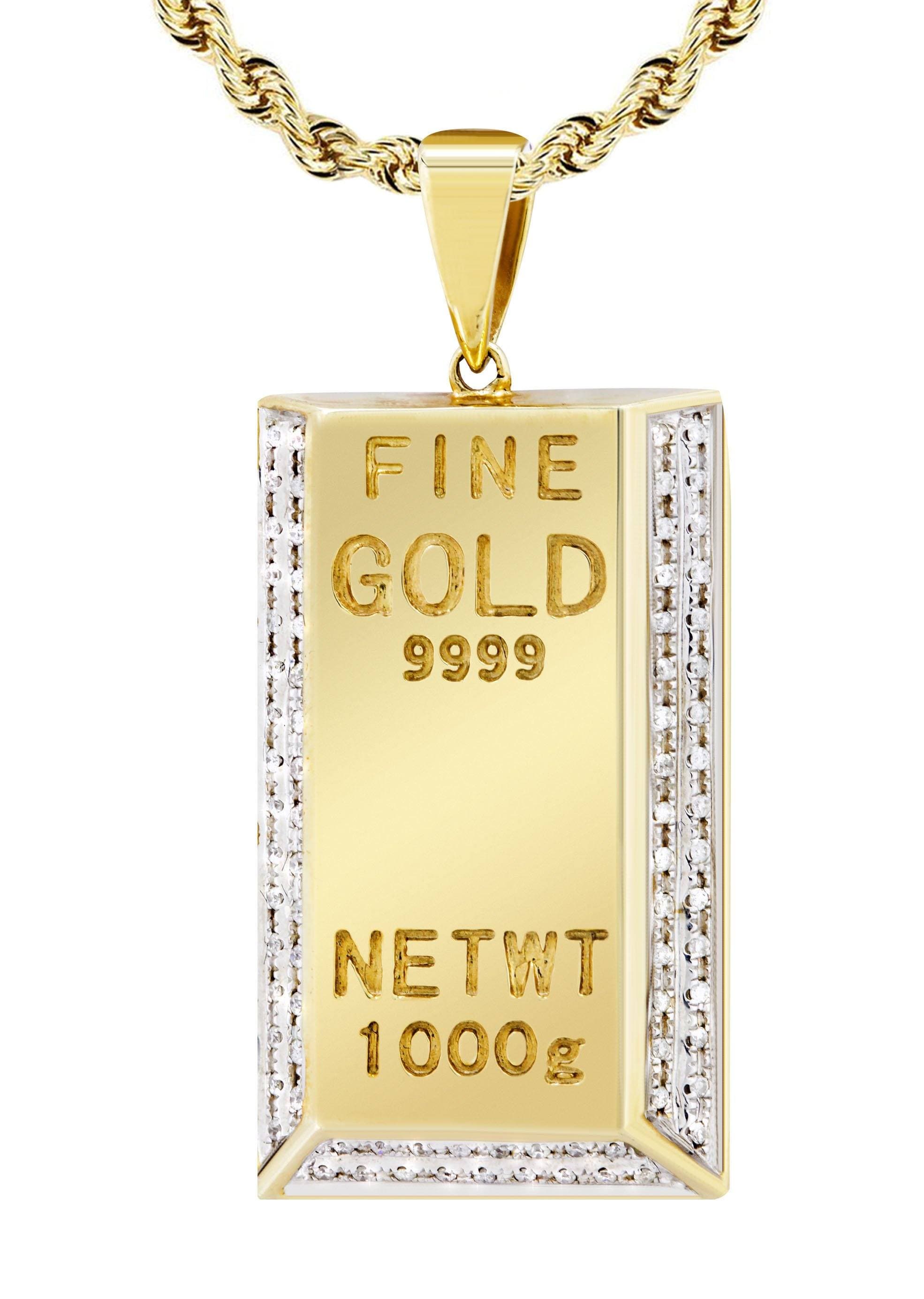 10Kゴールド バーネックレス 10K Yellow Gold Kilo Bar Diamond Necklace | 0.33 Carats