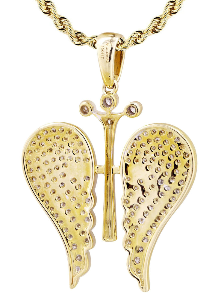 10K Yellow Gold Wings Pendant & Rope Chain | 0.77 Carats diamond combo FrostNYC 