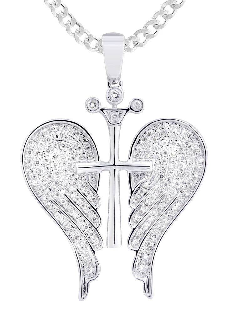 10K White Gold Wings Pendant & Rope Chain | 0.86 Carats diamond combo FrostNYC 