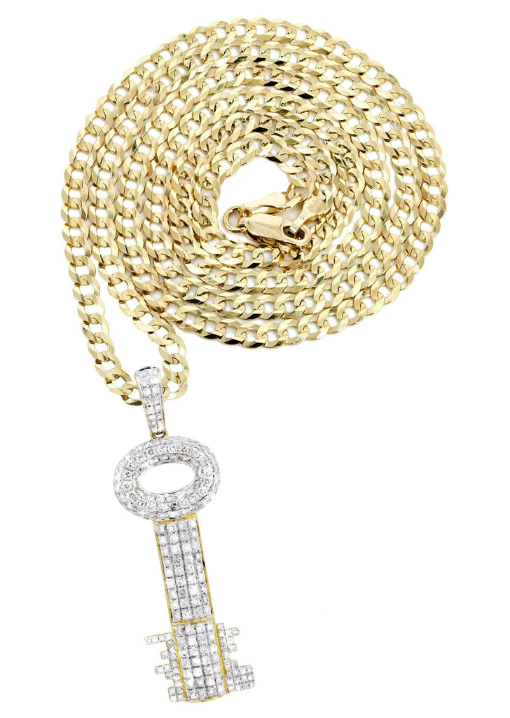10K Yellow Gold Key Pendant & Cuban Chain | 2.78 Carats diamond combo FrostNYC 