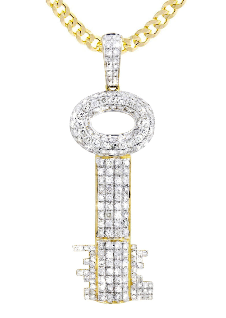 10K Yellow Gold Key Pendant & Cuban Chain | 2.78 Carats diamond combo FrostNYC 