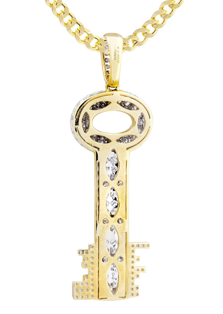 10K Yellow Gold Key Pendant & Cuban Chain | 2.78 Carats diamond combo FrostNYC 