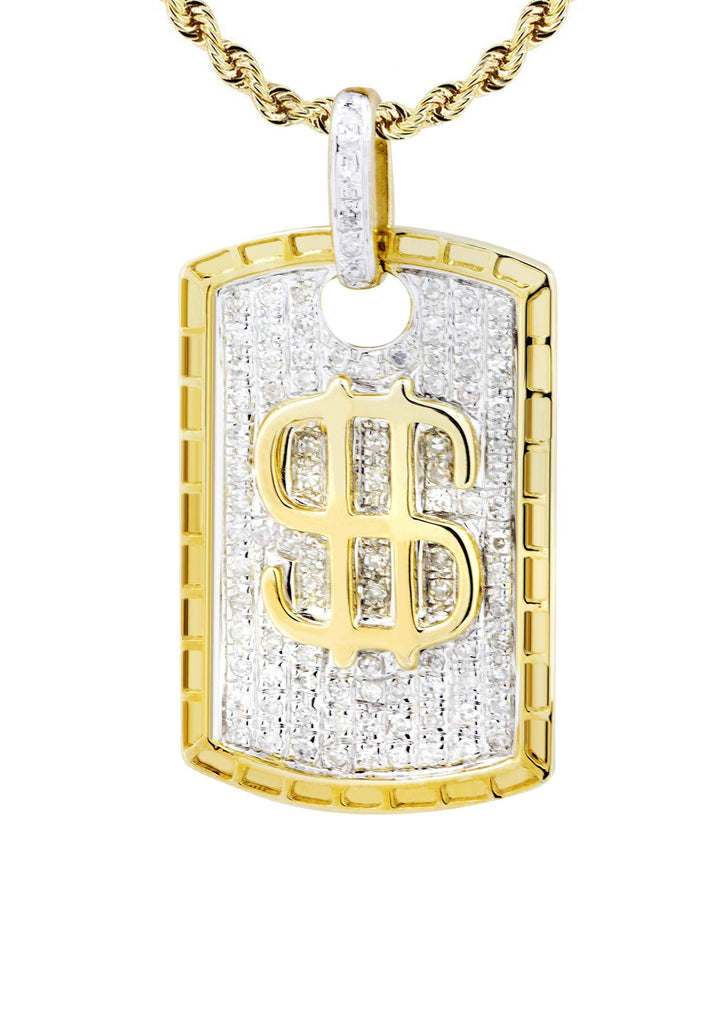 10K Yellow Gold Dog Tag Pendant & Rope Chain | 0.52 Carats diamond combo FrostNYC 