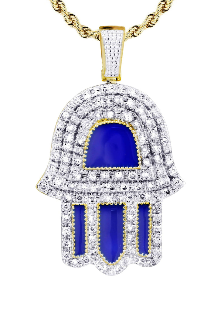 Hamsa Rope Chain 10K Yellow Gold Hamsa Diamond Necklace | 0.76 Carats