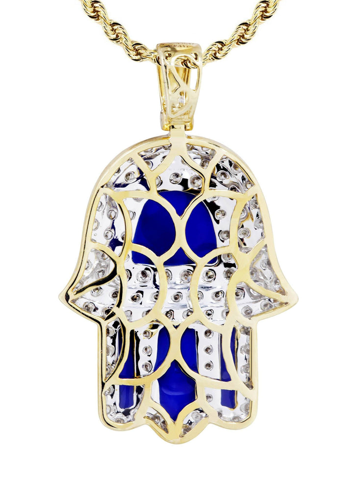 Hamsa Rope Chain 10K Yellow Gold Hamsa Diamond Necklace | 0.76 Carats