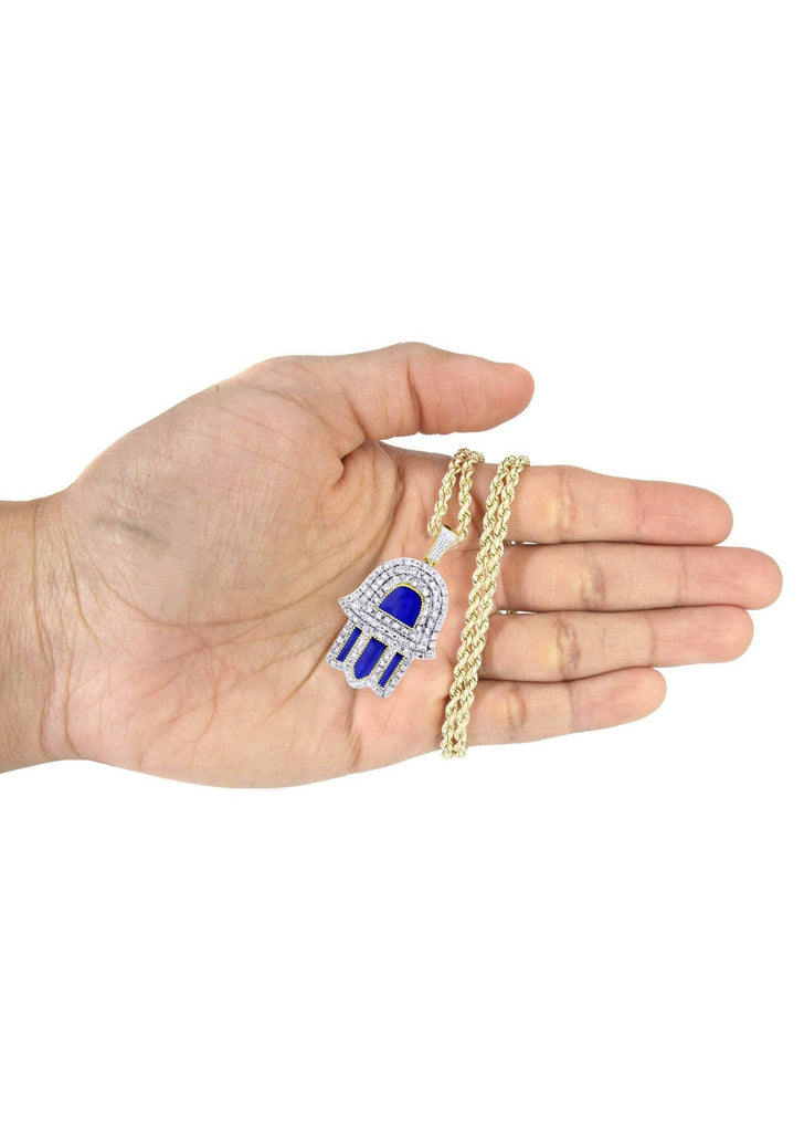 10K Yellow Gold Hamsa Pendant & Rope Chain | 0.76 Carats diamond combo FrostNYC 