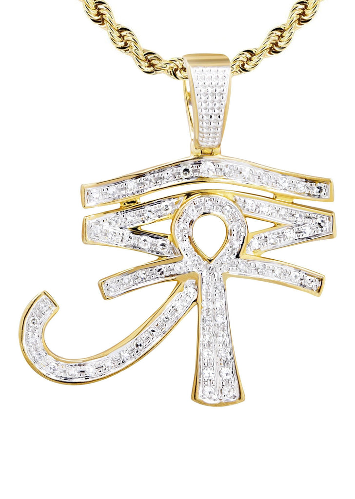 10K Yellow Gold Eye of Ra Pendant & Rope Chain | 0.71 Carats diamond combo FrostNYC 