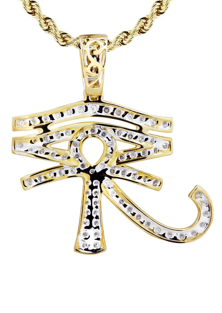 10K Yellow Gold Eye of Ra Pendant & Rope Chain | 0.71 Carats diamond combo FrostNYC 