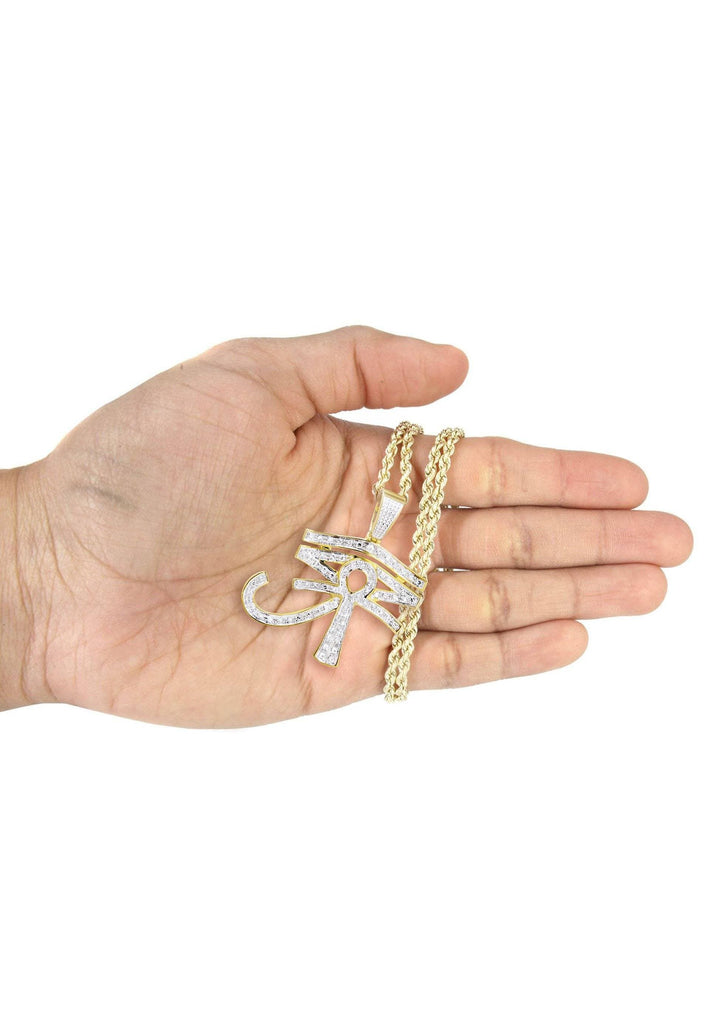 10K Yellow Gold Eye of Ra Pendant & Rope Chain | 0.71 Carats diamond combo FrostNYC 