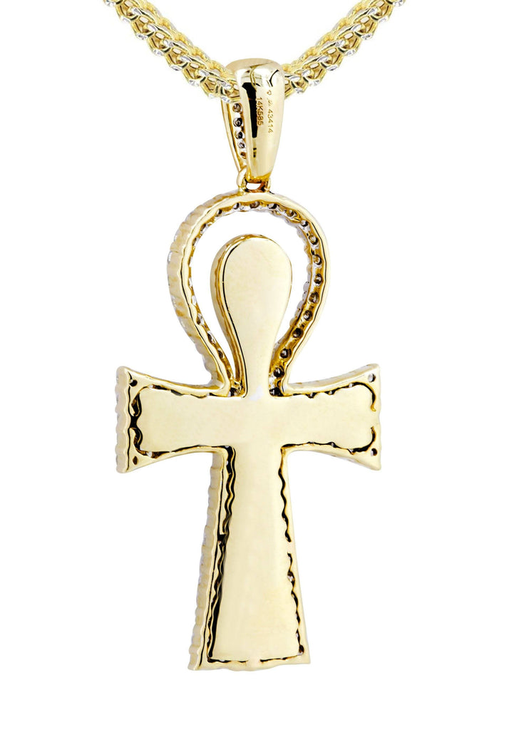 10K Yellow Gold Ankh Pendant & Franco Chain | 0.77 Carats diamond combo FrostNYC 