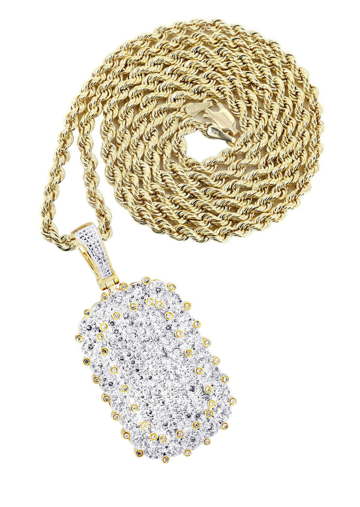 10K Yellow Gold Dog Tag Pendant & Rope Chain | 1.73 Carats diamond combo FrostNYC 